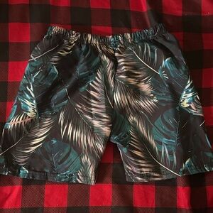 Men's Tropical Leaf Swim Trunks - Green & Blue